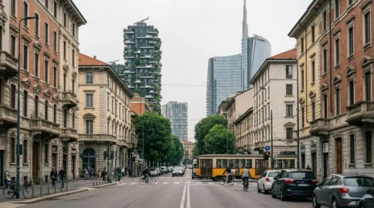 Vista panoramica quartiere residenziale Milano con palazzi storici e moderni